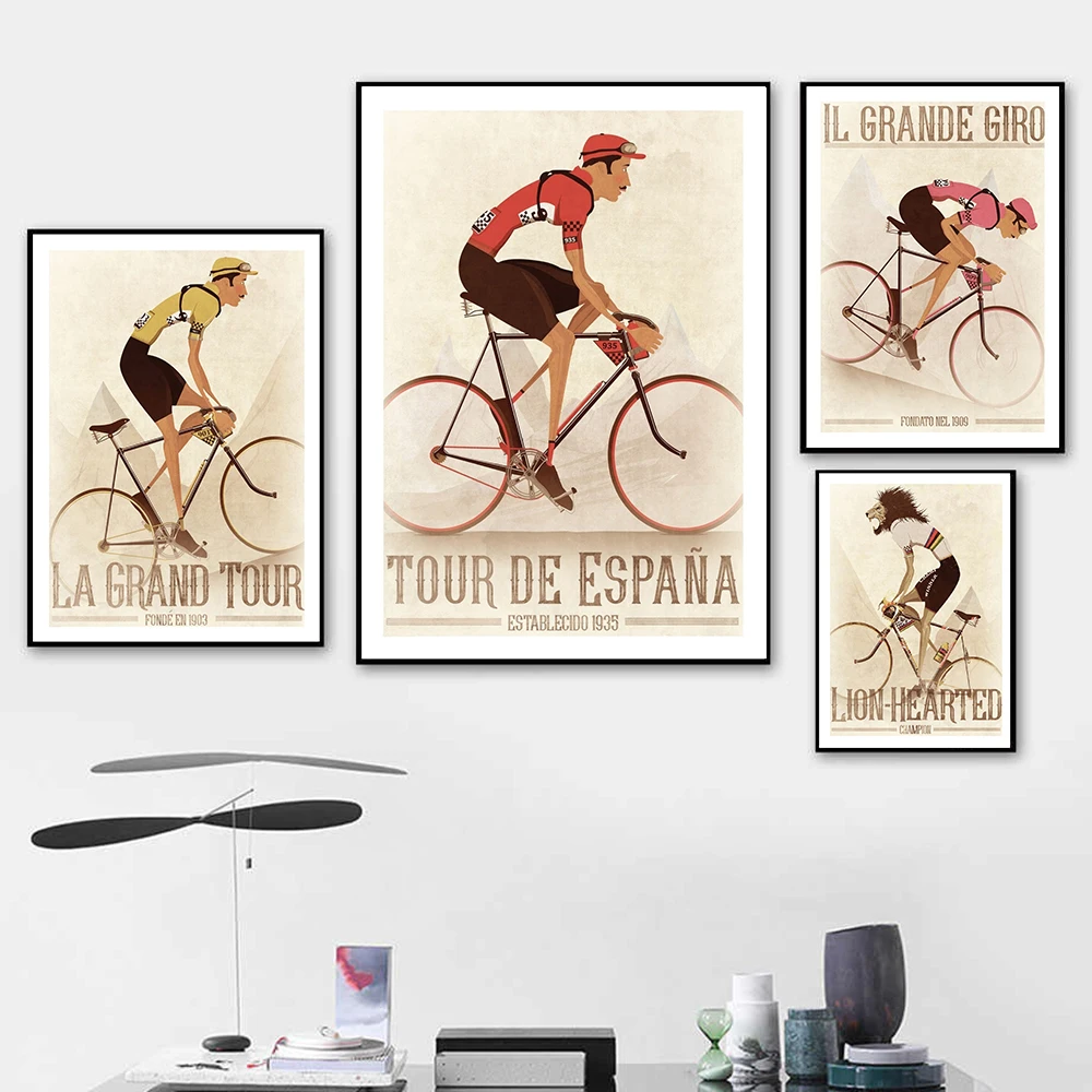 Винтажный Стиль Спорт Велосипед Велоспорт Холст принты Франция  Универсальный Тур велосипедист постеры настенные художественные картины для  езды в тренажерном зале стадион Декор | AliExpress