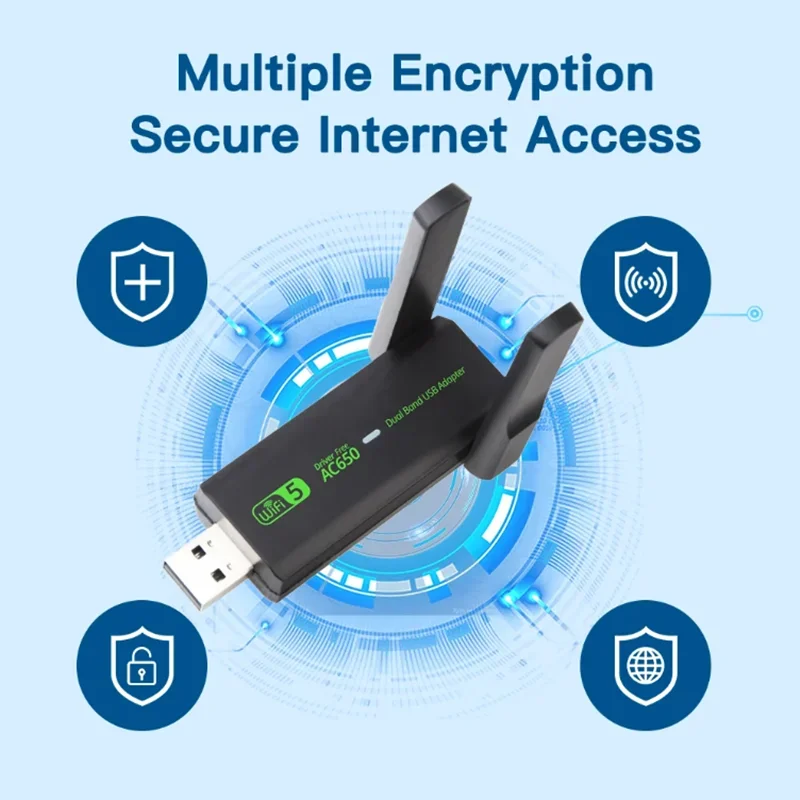 Wi-Fi USB AC650 Адаптер Двухдиапазонная беспроводная сетевая карта USB2.0 Приемник с