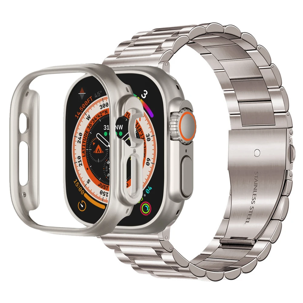 

Ремешок и чехол из нержавеющей стали для apple watch ultra band +, защитный чехол для iwatch, 2 шт., 49 мм series, 8, 7, 45 мм, 41 мм