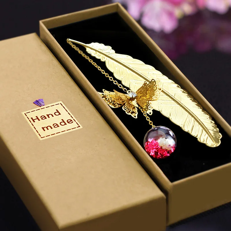 

Classical Metal Feather Bookmark Three-dimensional Butterfly Brass Leaf Vein Bookmark Learning Stationery Supplies Festival Gift