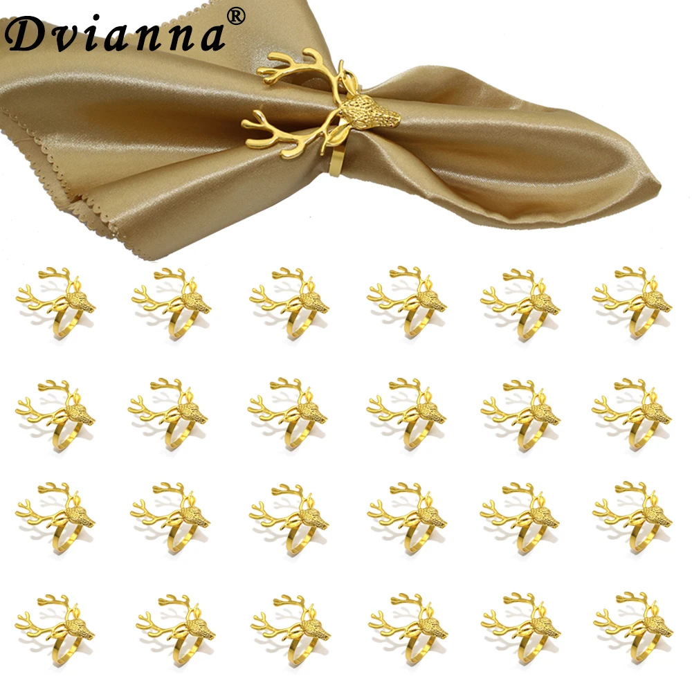 

Dvianna 24Pcs Deer Head Napkin Rings Christmas Napkin Ring Holders for Holiday Dinners Parties Wedding Table Decor HWC161