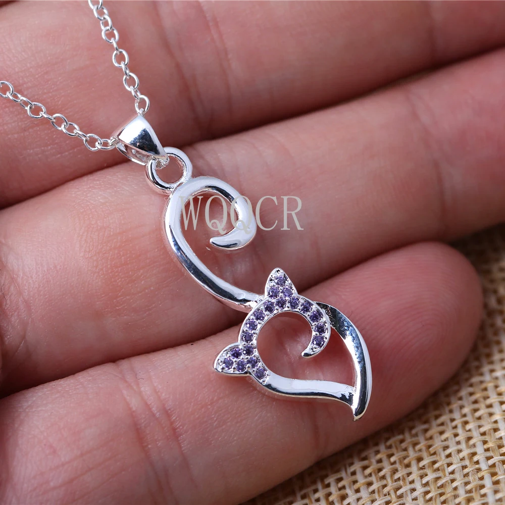 

925 Silver Cute Animal Fox Delicate Necklace Ladies Genuine Fine Crystal Stone Inlaid Pendant + Necklace Rhinestone Pendants