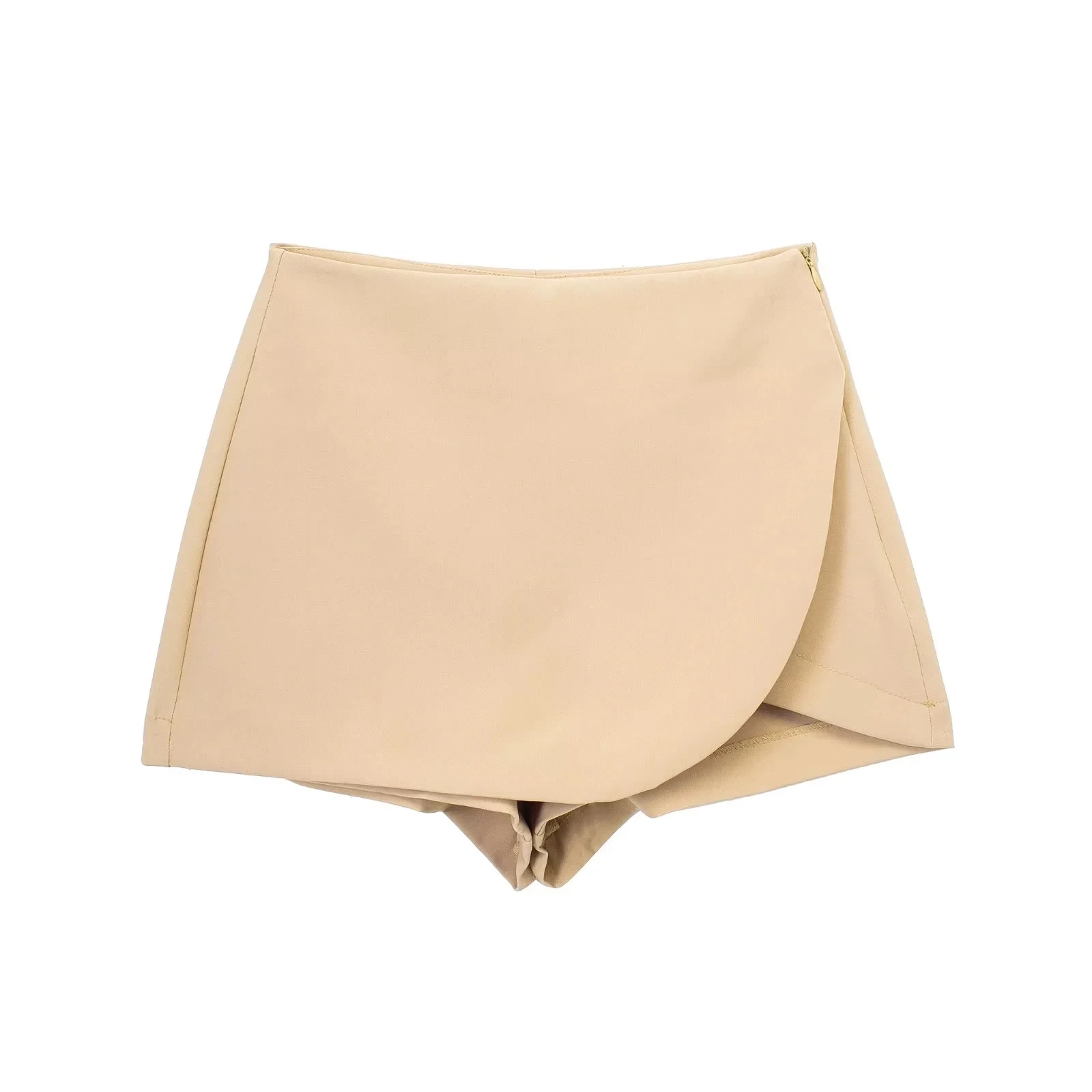 

TRAF High Waist Skirt For Woman 2023 Summer New Casual Style Side Hidden In-seam Zip Closure Self Overlay Shorts Skirts