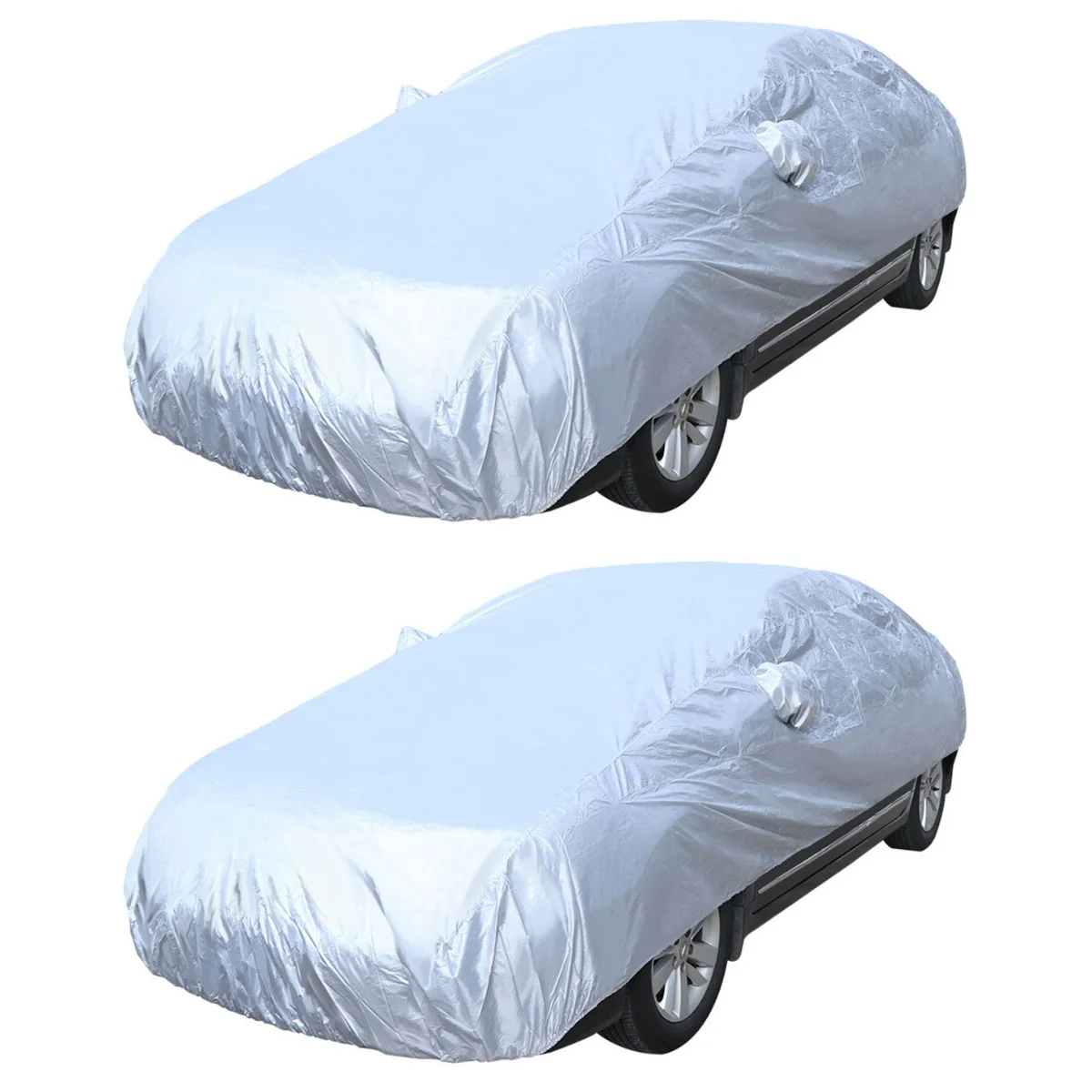 

2pcs Universal Full Car Snow Ice Sun UV Rain Shade Cover Outdoor Protector Size (Silver)
