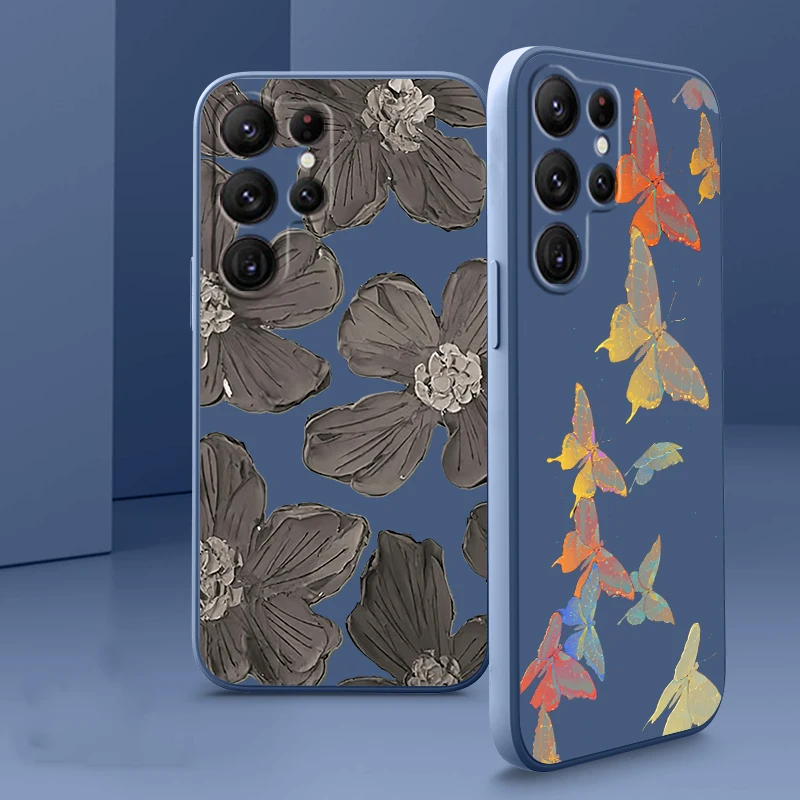 

Beautiful Flower Butterfly Phone Case For Samsung Galaxy S22 S21 S20 FE S10 Note 20 Plus Lite Ultra 5G Armour Liquid Rope Cover