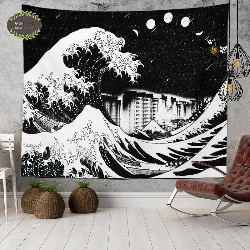 

Japan Kanagawa Tapestry Psychedelic Teen Bedroom Decoration Sofa Living Room Wall Hanging Dormitry Cloth Background Tapestries