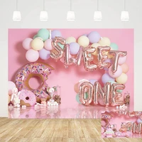 mehofond photography background two sweet pink balloon sweet donuts lollipop land girl 2nd birthday party portrait photo studio