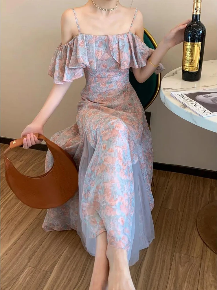 Женское шифоновое платье на бретельках элегантное Сетчатое без бретелек с