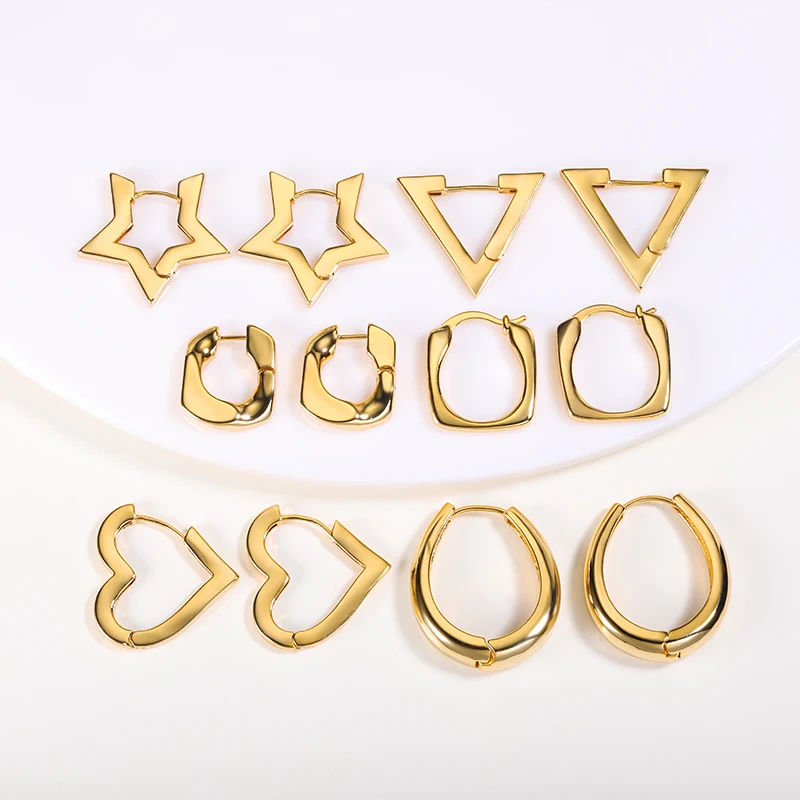 

Triangular Pentagram Star Love Heart Drop Earrings Vintage Earrings For Women Jewelry Gold Silver Color Ear Piercing Accessories