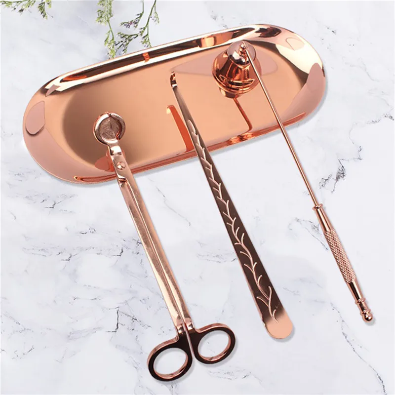 3PCS Wick Trimmer Home Care Modern Candle Tool Set Tray Rustproof Lovers Gift Snuffer Stainless Steel Portable Accessories - купить по