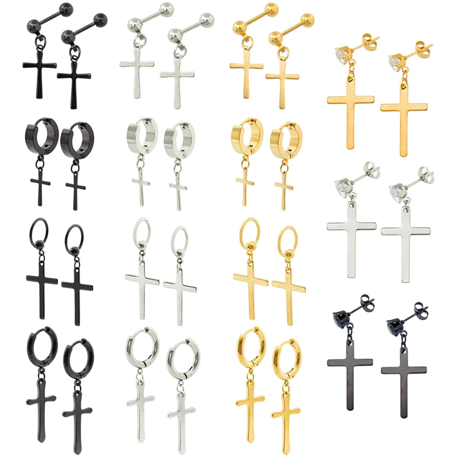 

Модные черные/серебряные/золотые серьги-кресты из нержавеющей стали, 1 пара, ювелирные изделия в стиле панк для крутых женщин, девушек, подар...