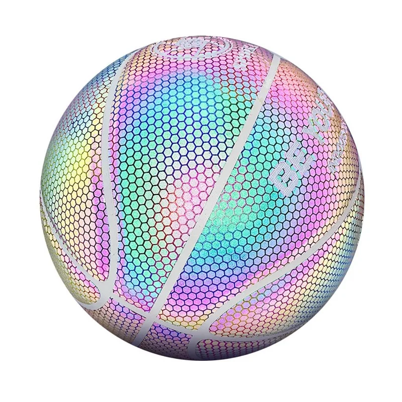 Pelota de baloncesto reflectante brillante de alta calidad, balón de baloncesto de material PU, tamaño barato 7, venta al por mayor o al por menor
