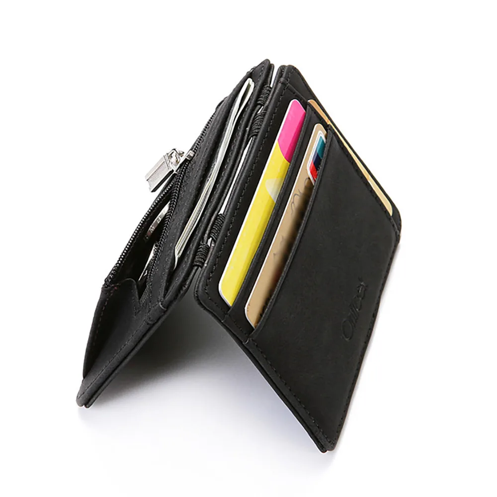 Ultra Thin 2022 New Men Male PU Leather Mini Small Magic Wallets Zipper Coin Purse Pouch Plastic Credit Bank Card Case Holder