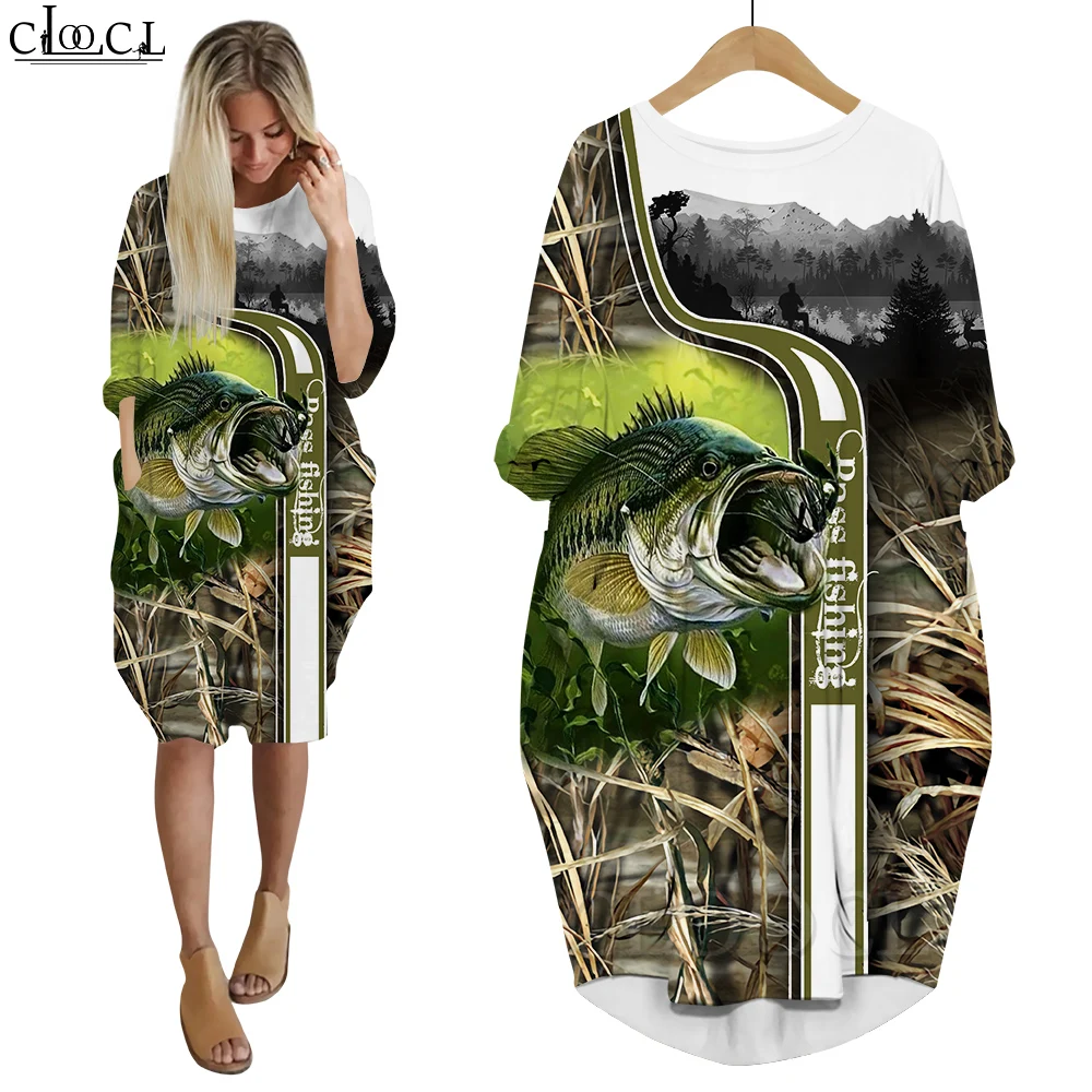 

Женское платье CLOOCL для ловли карпа, окуня, рыбалки с 3D принтом, свободные платья для дочери, модное платье с длинным рукавом, платье с кармана...
