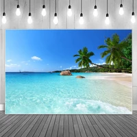summer tropical sea beach photography backdrops palm trees rock water surface holiday party home studio photo backdrops props