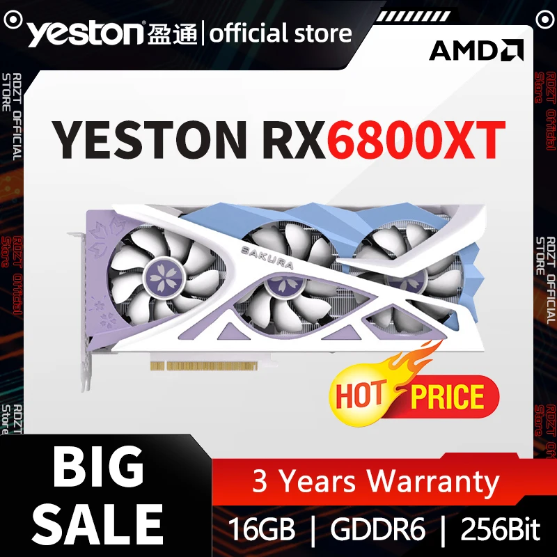

Видеокарта YESTON RX6800XT, 16 ГБ RX 6800 XT, GDDR6 16 Гб бит 7 нм