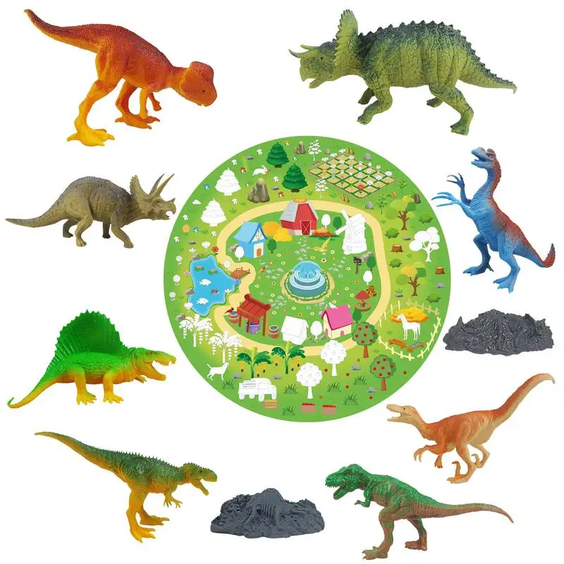 

Dinosaur Toy Set Jurassic Dinosaur Figures Colorful Activity Play Mat Realistic Dinosaur To Create A Dino World Educational Dino