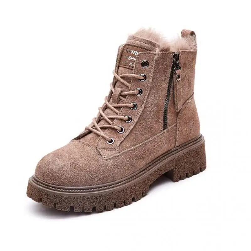 

YourSeason Ladies Winter Lace-up Boots Plush Warm 2022 Women Round Toe Casual Concise Sewing Comfortable Platform Snow Shoes