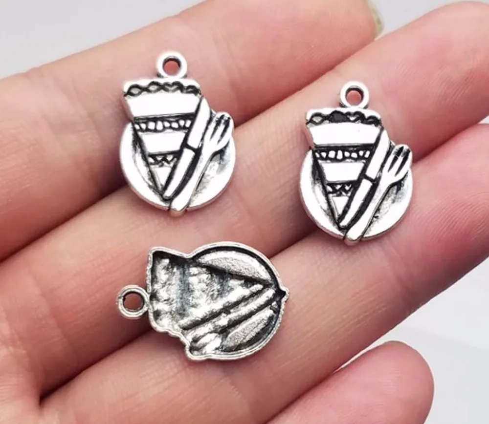 

30pcs/lot--20x14mm Antique Silver Plated Cake Charms Pizza Pendants DIY Keychain Necklace Supplies Jewelry Making Accessories