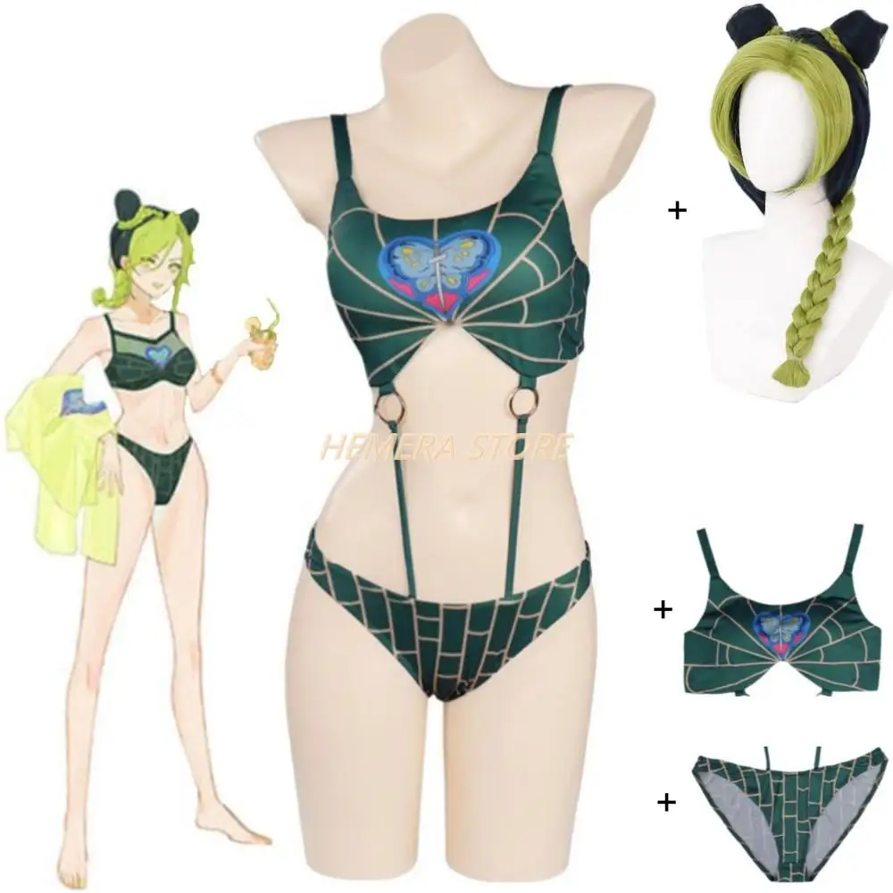Anime JoJo Bizarre Adventure Bikini Suit Stone Ocean Jolyne Cujoh Jolin Kujo Cosplay Costume Wig Sexy Woman Swimwear Bathing