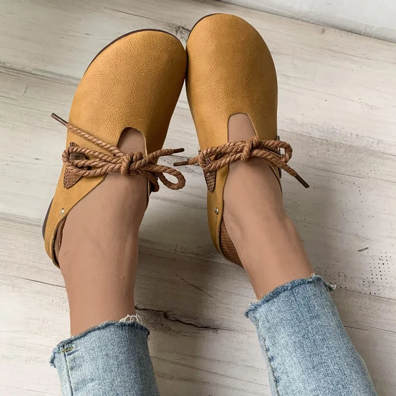 Shoes for Women New Lace-up Women's Flats Autumn Low-heeled Ladies Casual Flat Shoe Light Solid Round Head Female Walking Shoes