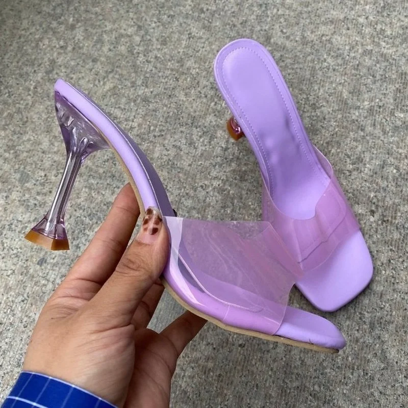 Summer New Slippers for Women Fashion Transparent PVC Crystal Heeled Women Slippers High Heel Shoes Plus Size 43 Mules Slides
