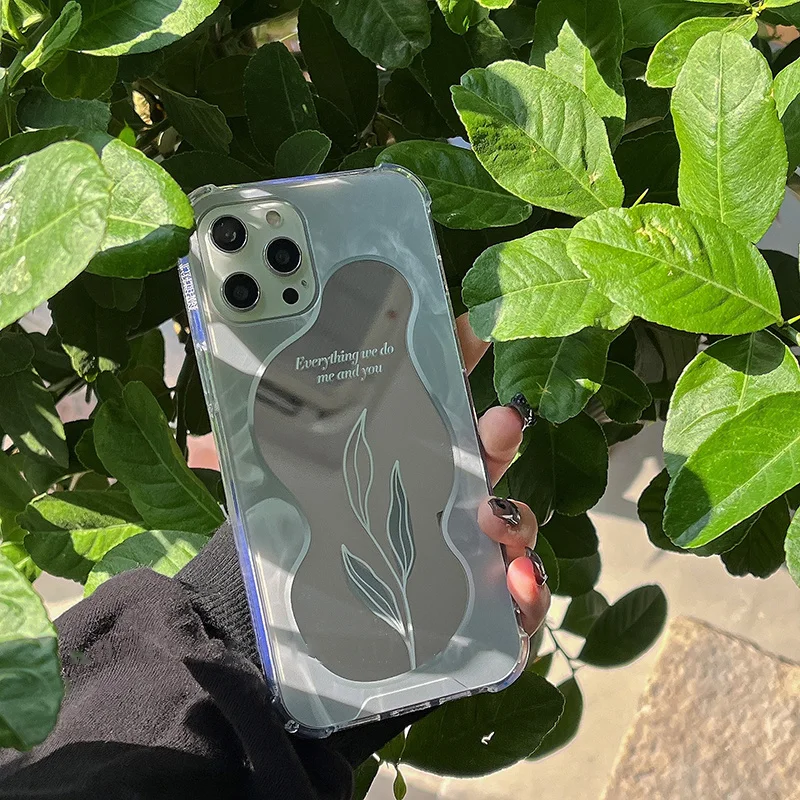 Ins-мягкий чехол с зеркалом в виде свежих листьев защитный для девочек iPhone 7 8 puls x XR