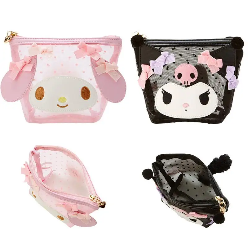

Sanrio Милая мультяшная прозрачная сетчатая косметичка My Melody Kuromi, сумка-мессенджер, сумка для мелочей, косметичка для хранения, подарок на день...
