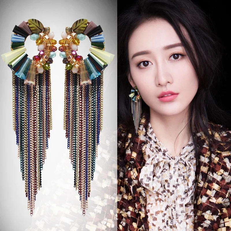 

2023 Autumn Ethnic Style Handmade Exaggerated Tassel Earrings Jewelry Personalized Long Braided Earrings for Women