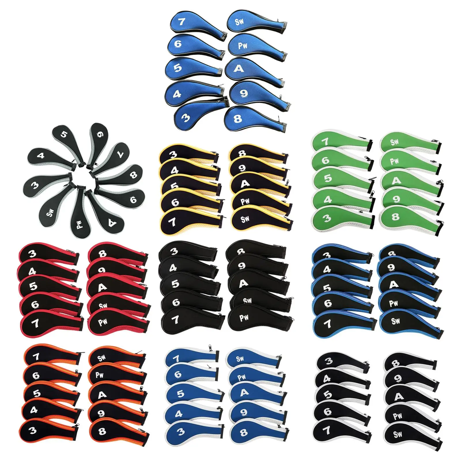 

10 Pieces Golf Iron Headcover Golf Club Head Cover Protection Accessories Number Tag Putter Sleeve for Training Outdoor Sports