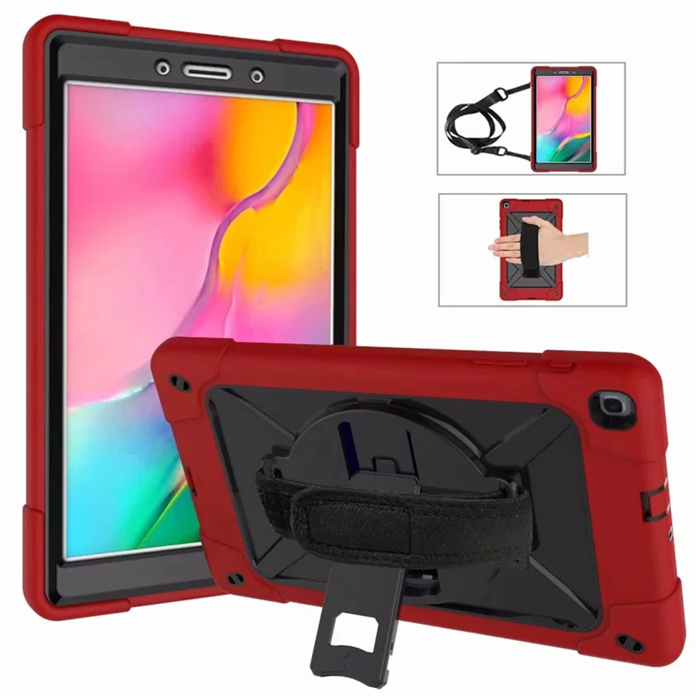 

Kids Tablet Silicone Case for Samsung Galaxy Tab A TabA 8.0 2019 T295 T290 Shockproof Cover PC TPU Stand Shell + Shoulder Strap