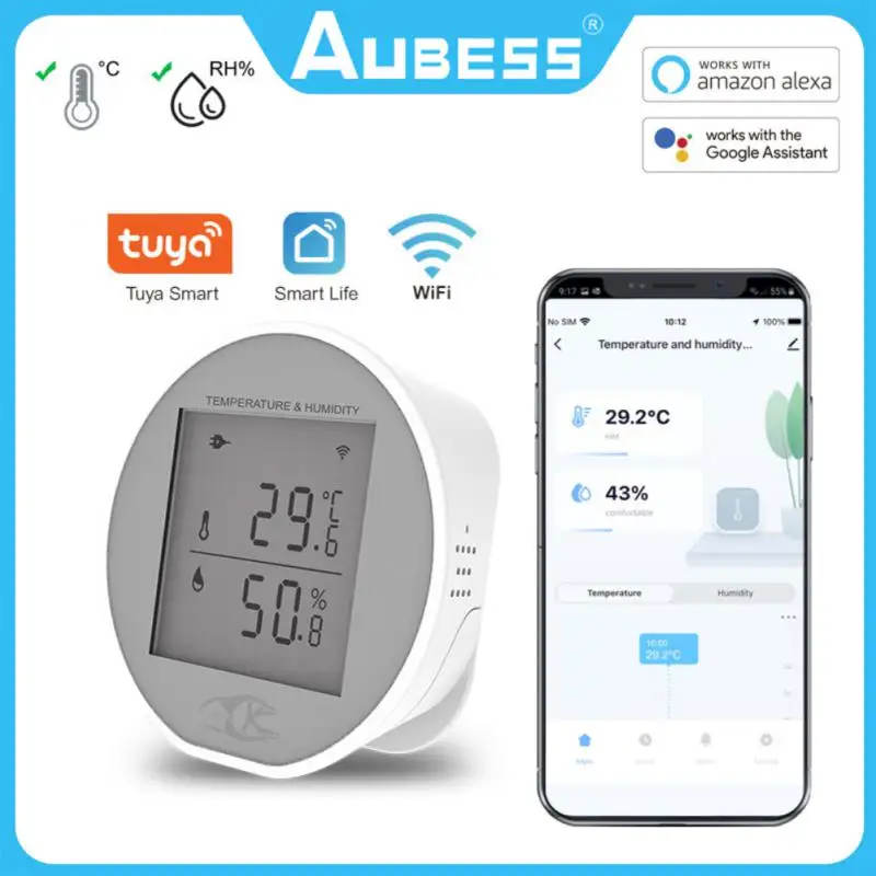 

Датчик температуры и влажности AUBESS Tuya Wi-Fi, комнатный гигрометр, термометр с поддержкой Alexa Google Home Smart Life