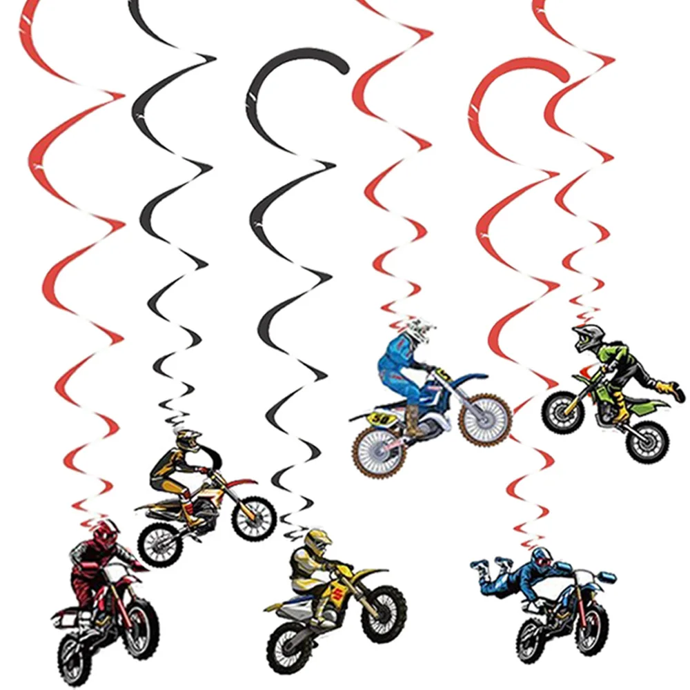 

6Pcs Race Car Dirt Bike Party Decoration Motocross Birthday Party Hangling Swirls Extreme Sports Racing Decoration Man's or Boys
