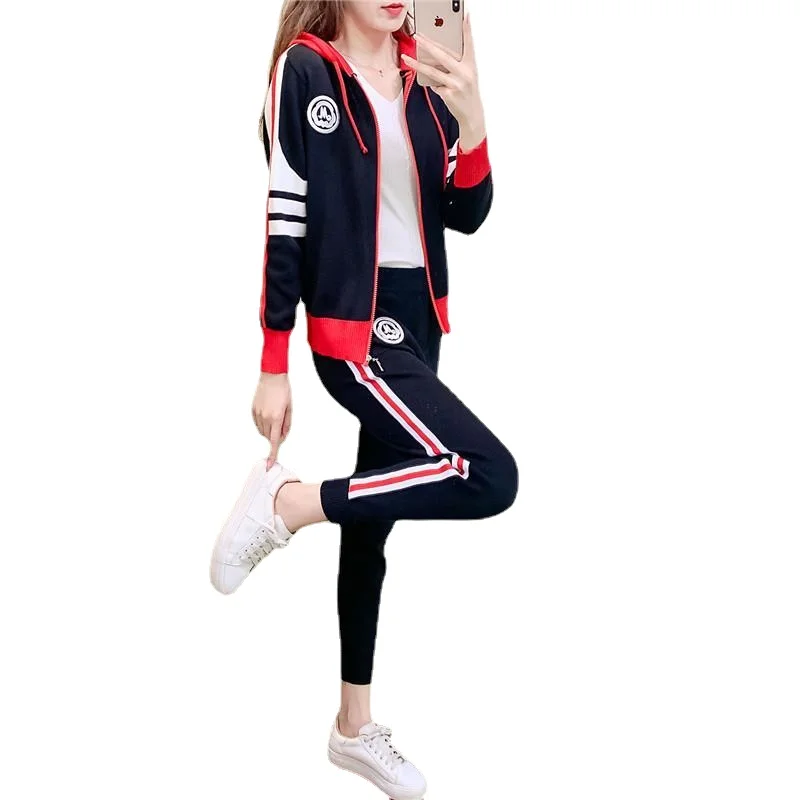 2021 knitted new sportswear suit women spring and autumn fashion casual jacket pants two-piece suit