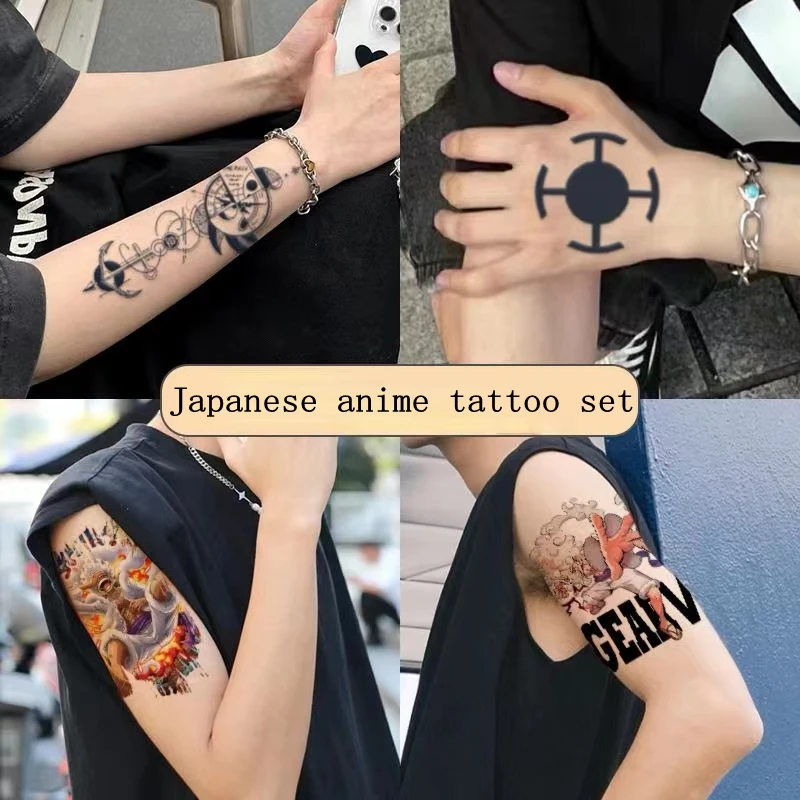 

Японские Аниме временные тату-наклейки, полуперманентные водонепроницаемые стойкие Мультяшные разноцветные искусственные татуировки на руку для мужчин и женщин