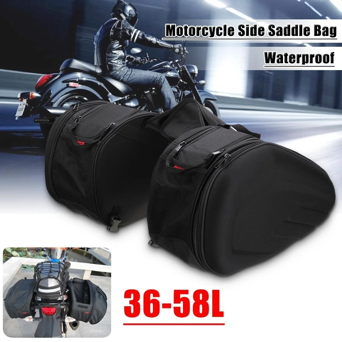 36-58L Pair Universal Motorcycle Waterproof Racing Race Motor Helmet Travel Bags Suitcase Saddlebags and Raincoat Luggage Bag