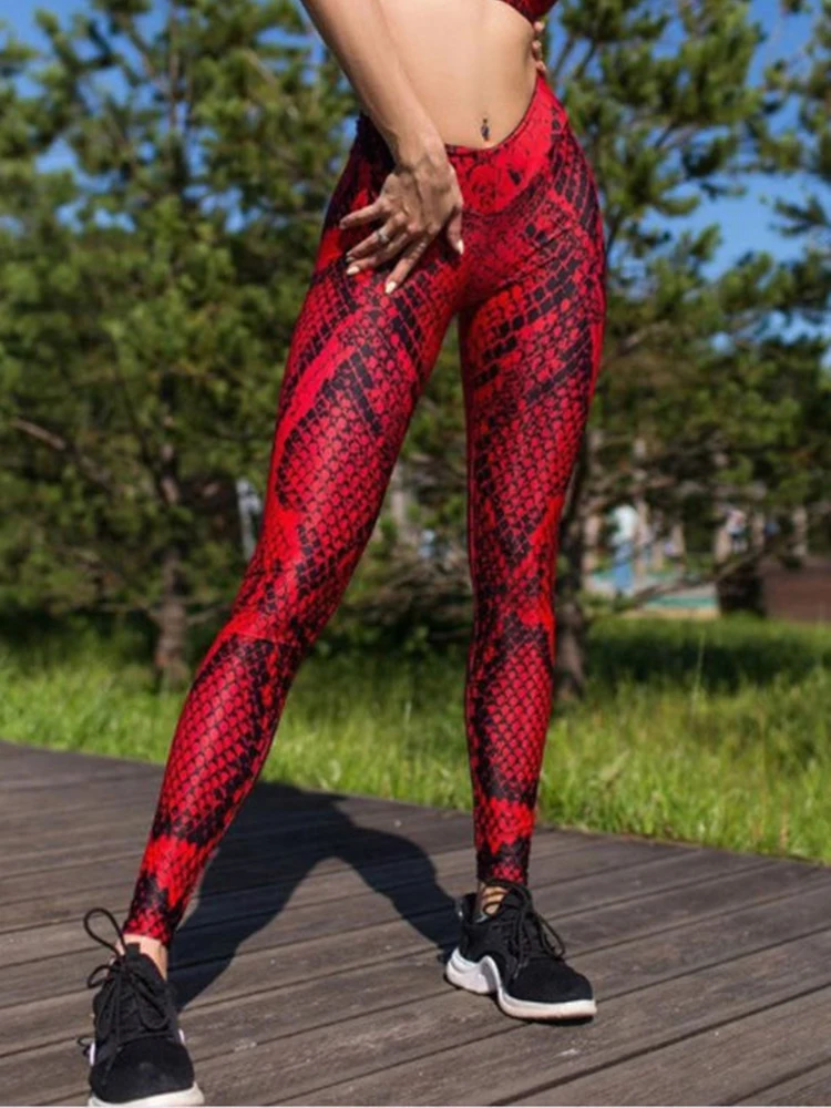 New Gothic Workout Leggings Women Red Snake Printed Leggins Sexy Pink Gray Green Purple Yoga Pants High Waist Skinny Hot