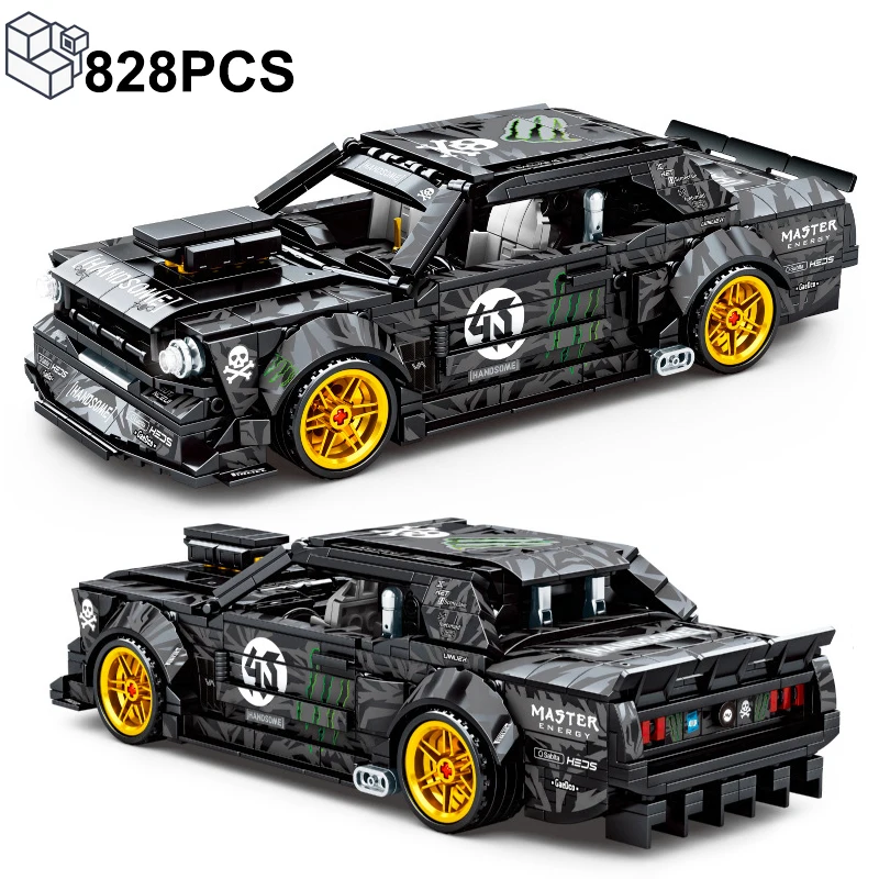 

828PCS Technical Mustang Sports Car Building Blocks Black Super Speed Racing Vehicle MOC Assemble Bricks Toys Gift For Boys Kids