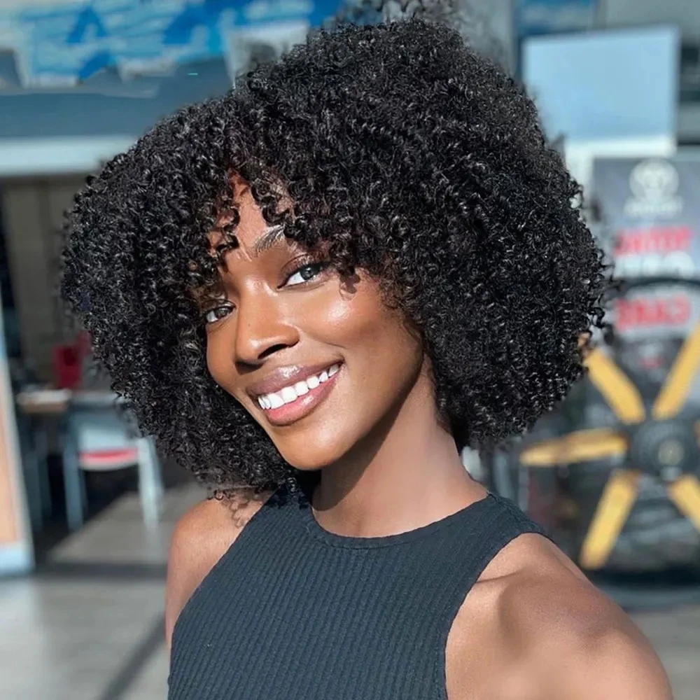 Безклеевые афро кудрявые человеческие волосы парики для темных женщин 250%