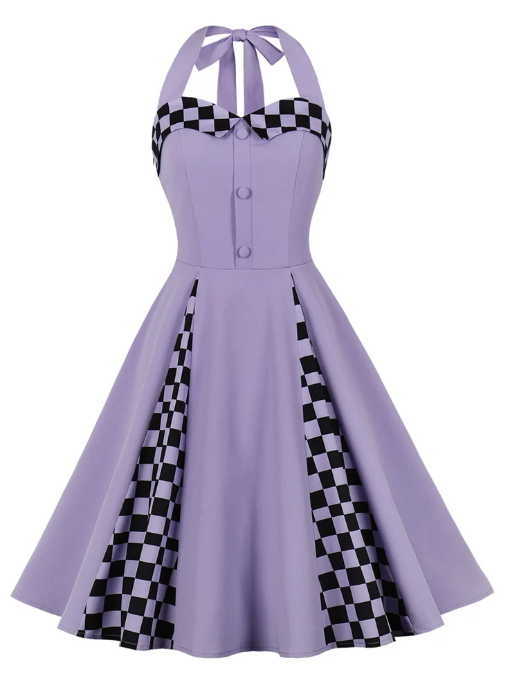 

Новинка 2023, ретро платье в горошек с вырезом сердечком в стиле пэчворк 50-х годов для подружек невесты, Y2K, винтажные модели с пуговицами спереди и лямкой на шее