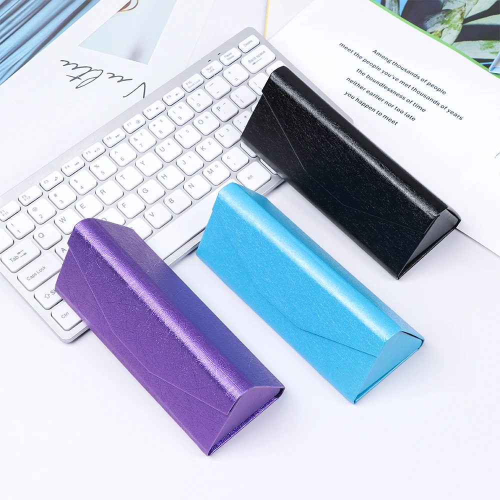 

Triangle Folding Glasses Box PU Waterproof Strong Magnet Eyewear Case Metal Grain Portable Glasses Protective Eyeglasses Box