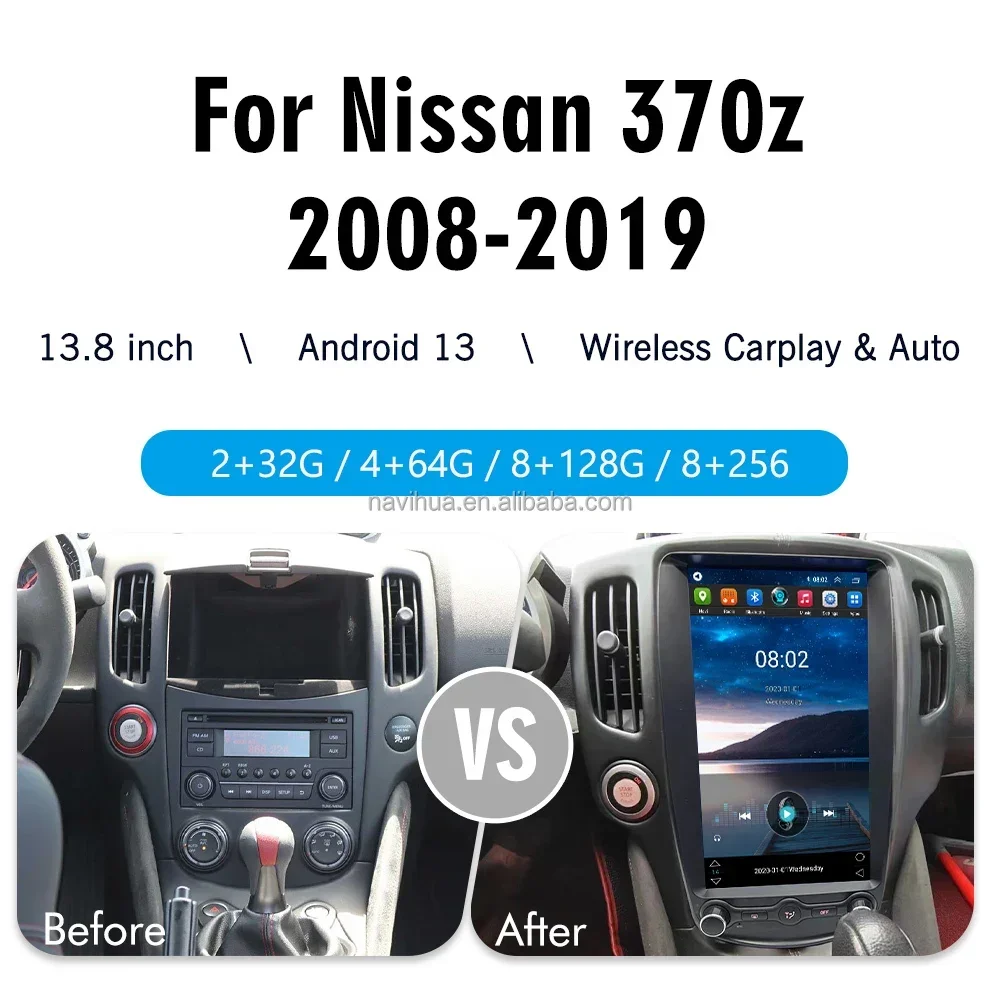 Фото 13,8-дюймовый стильный экран Android 13 для Nissan 370Z Z34 2008-2019, автомобильный мультимедийный плеер, стереоприемник, радиоприемник, CarPlay №4