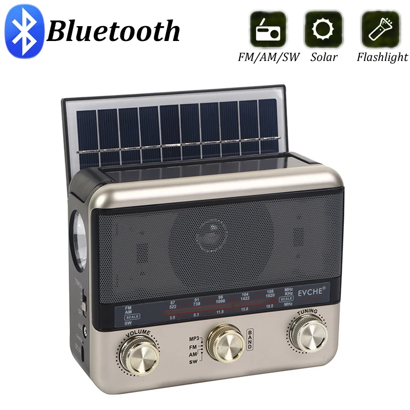 Taşınabilir tam bant radyo FM/AM/SW radyo alıcısı Bluetooth hoparlör güneş MP3 müzik çalar LED ışık desteği ile USB/TF kart/AUX