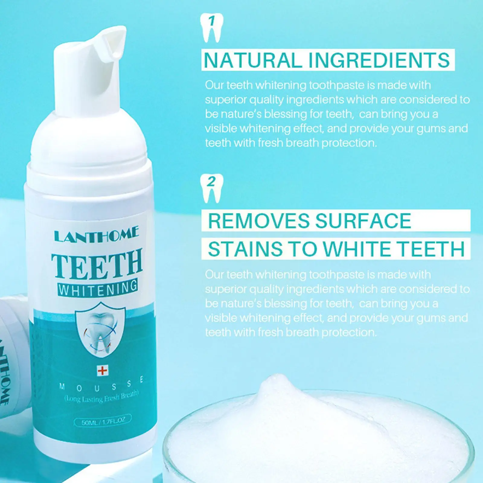 50ml Ultra-Fine Mousse Foam Deep Cleansing Whitening Dissolve Stains Breath Freshen Clean Tooth And Foam Teeth Whiten Tooth C5M6