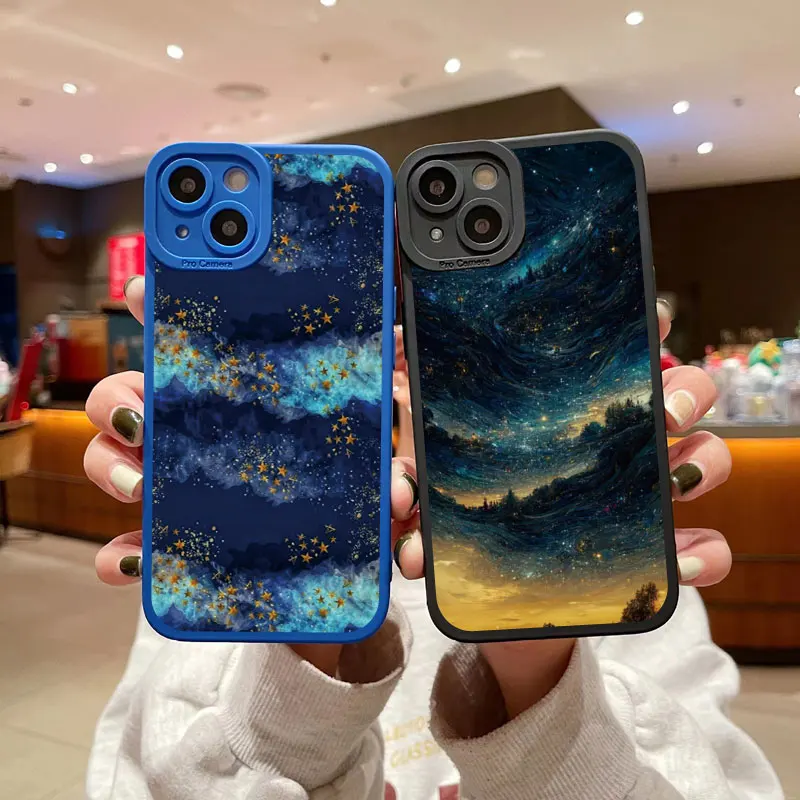 

Purple Starry Sky Phone Case For iPhone SE 2020 8 7 Plus 14 13 12 11 Plus Pro Max X XR XS Dream Scenery Soft Protective Shells