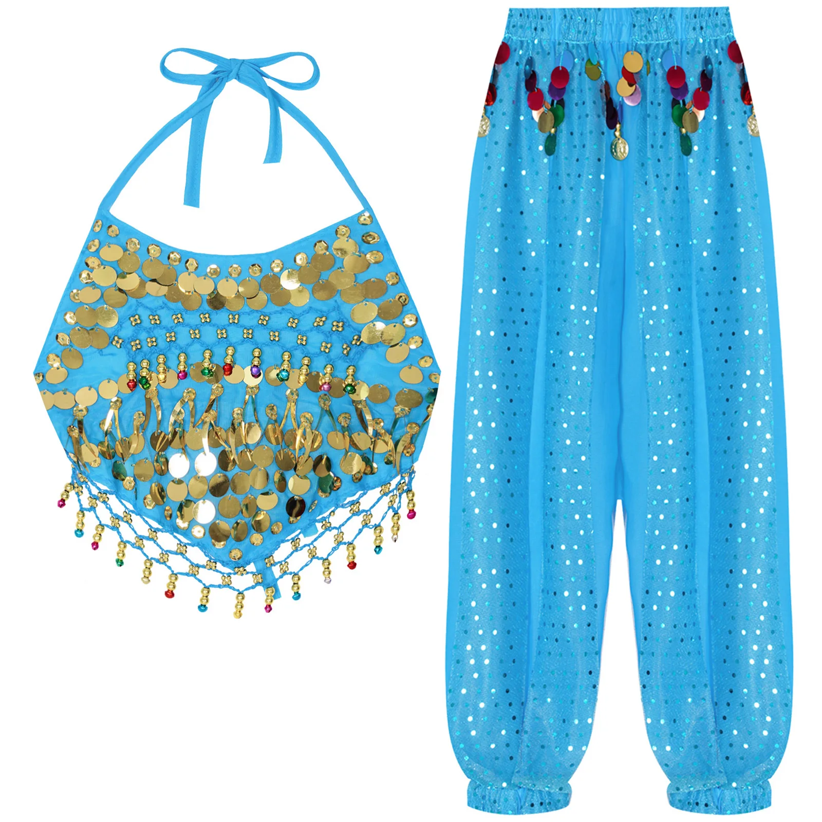 Детский костюм для танца живота девочек сценический с лямкой на шее необычным