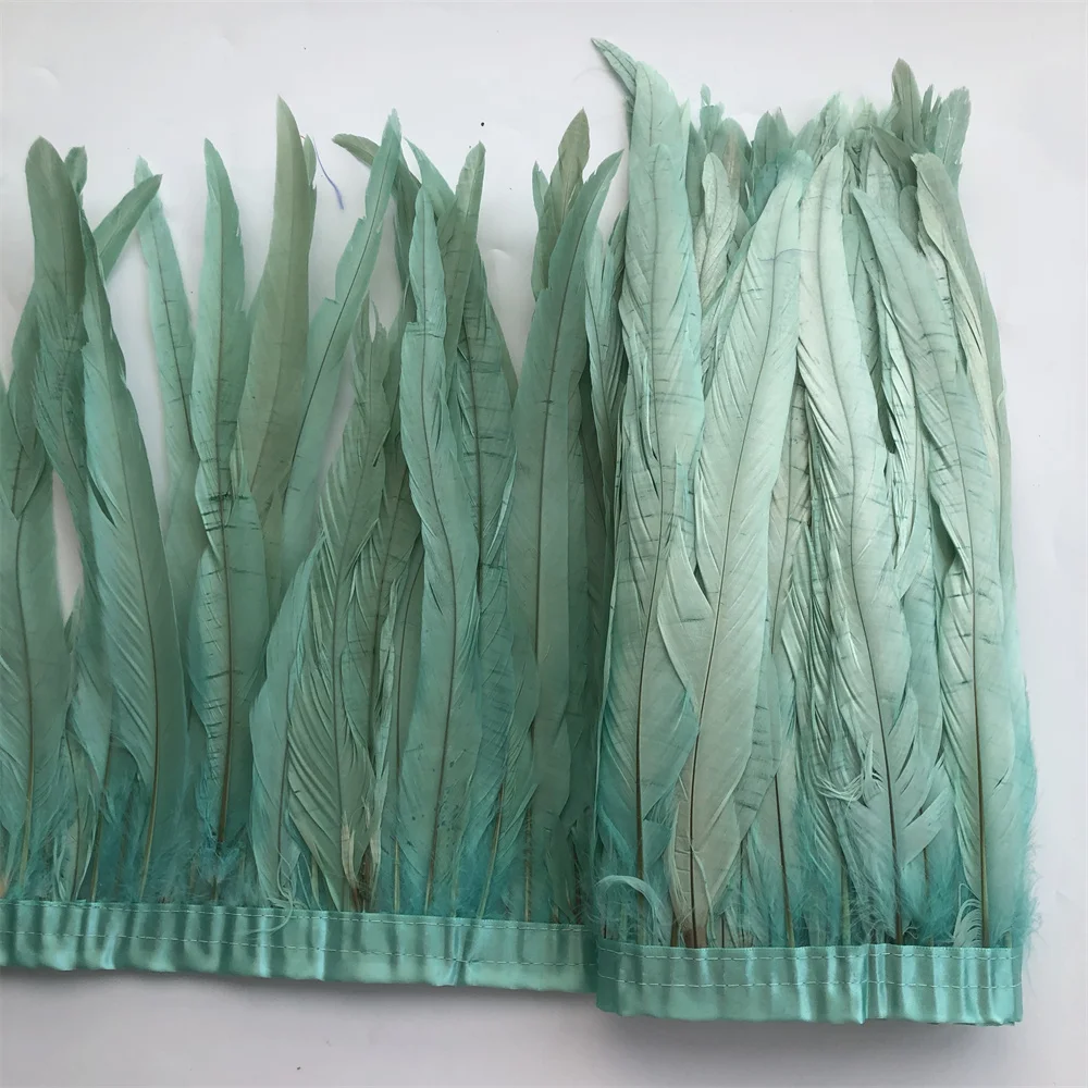 

2-50 Meters Mint Green Rooster Chicken Feather Trims Lace Ribbon Cock Tails Feathers Strips Clothes Sewing Carnival Decorations