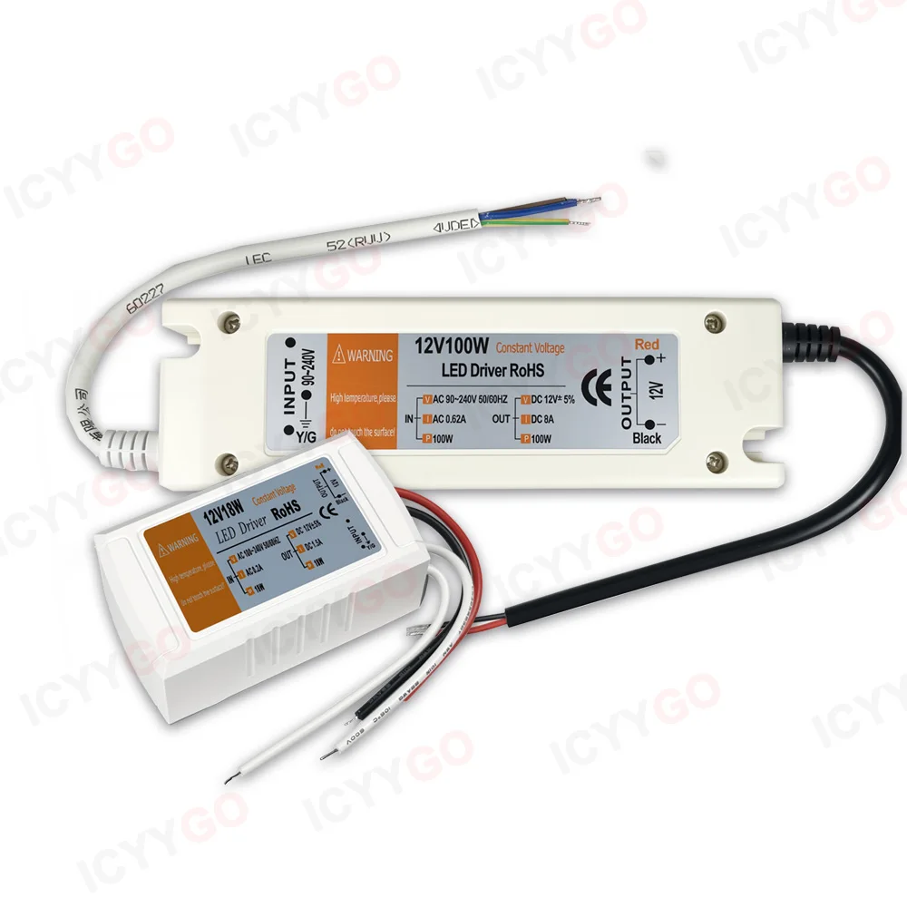 Фото Светодиодный драйвер DC12V, источник питания переменного тока 110 В/220 В в постоянный ток 12 В, подходит для светодиодных лент мощностью 18 Вт, 28 Вт, 48 Вт, 72 Вт и 100 Вт, светодиодный драйвер-трансформатор №2
