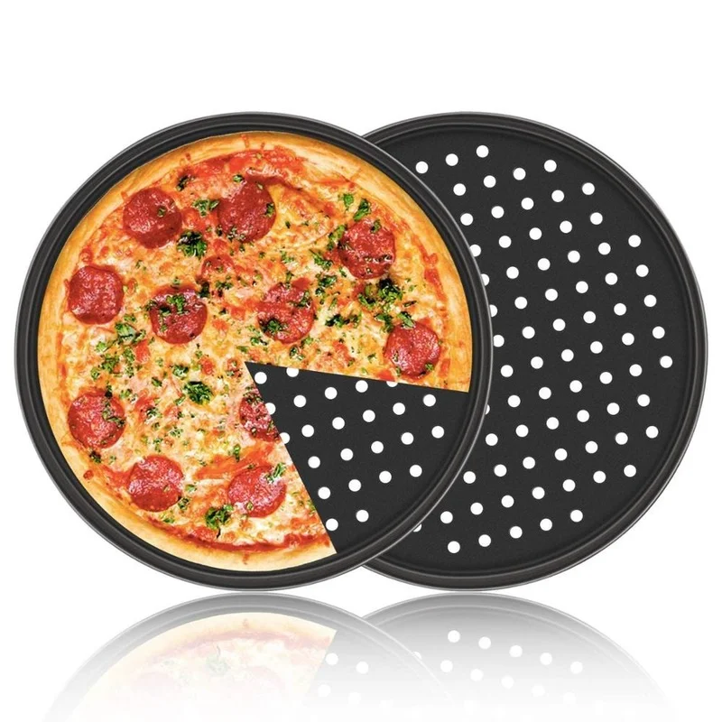 

Pizza Pan with Holes Carbon Steel Perforated Baking Pan Round Pizza Crispy Crust Tray Bakeware Set Cooking Accessories