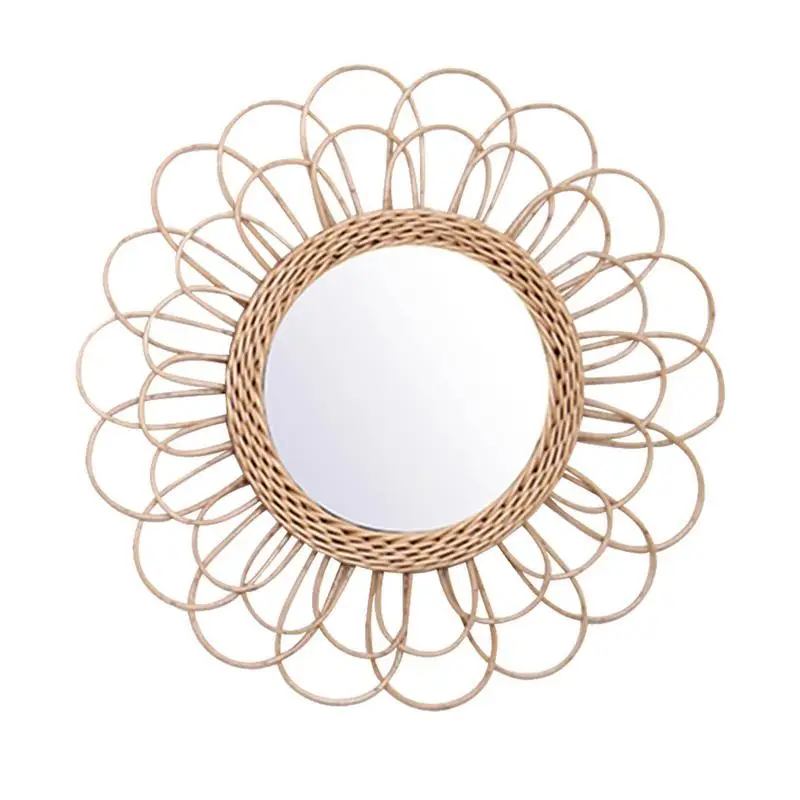 

Natural Rattan Art Decorative Makeup Mirror Dressing Wall Hanging Wicker Mirrors